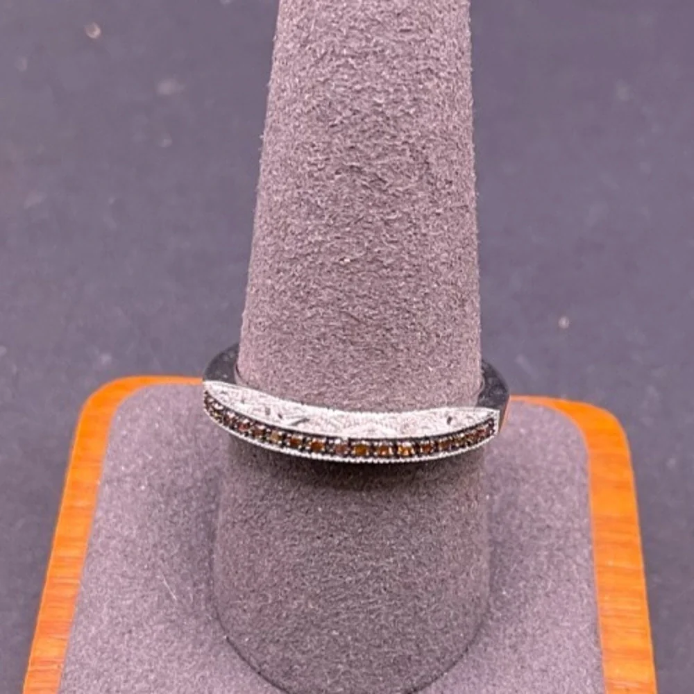 Vtg Sterling Silver 925 Champagne Brown Cubic Zirconia Band Ring Sz 9.75